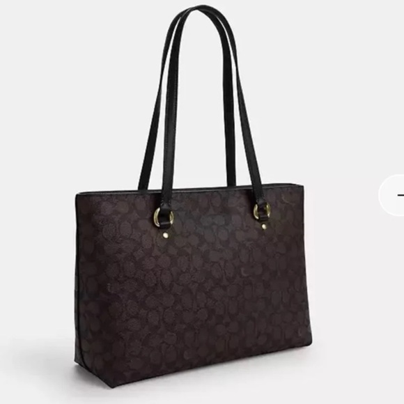 Coach Zip Top Tote Bag In Signature Canvas Black/Walnut/Gold 
Style code -F34603 - Picture 4 of 14